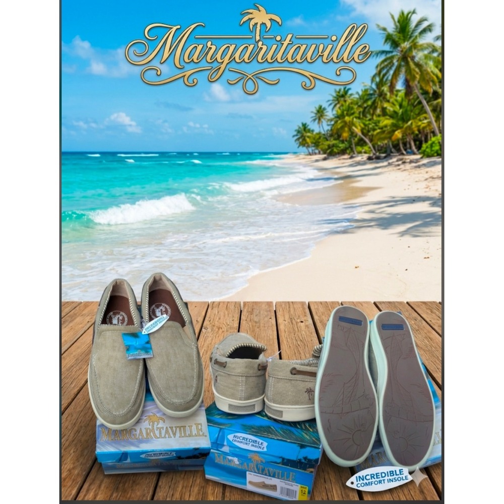 Margaritaville Cayman Mens Tan Canvas Slip On Loafer Boat Shoes MG1446A Size 12